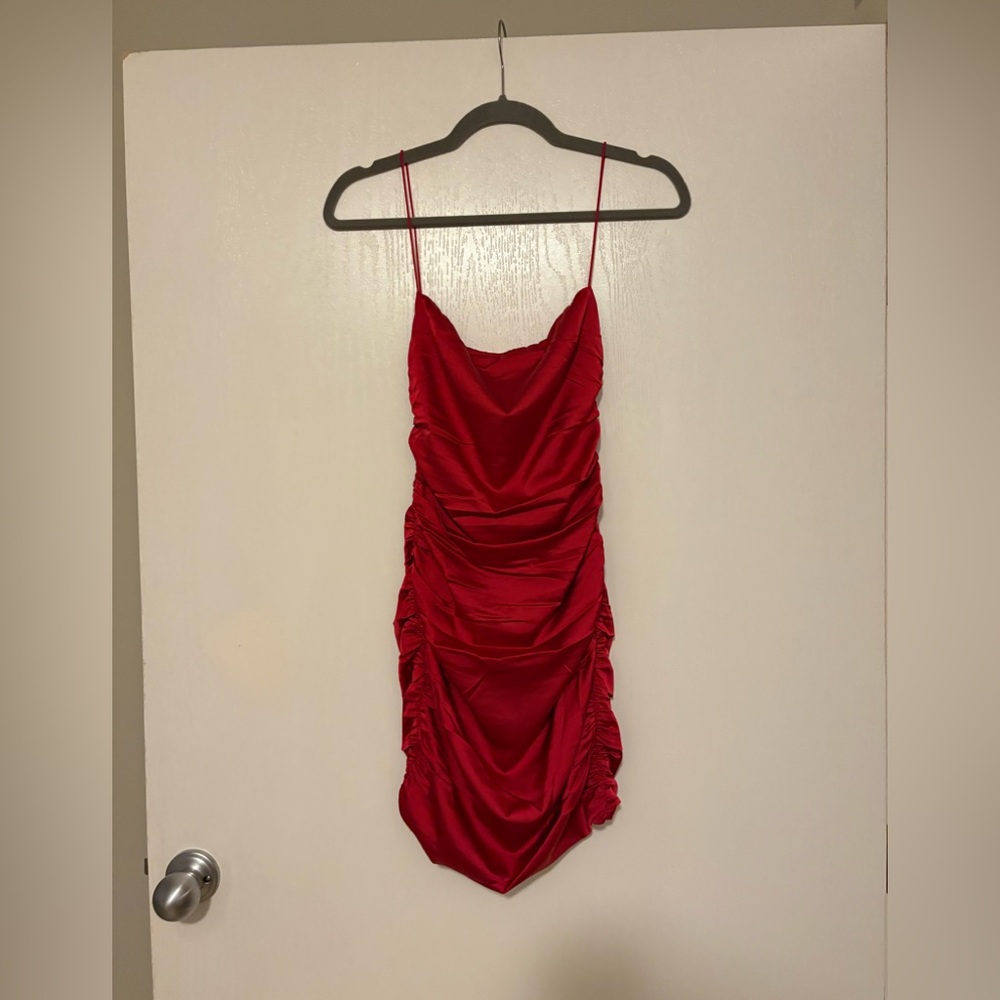 Baby Boo Red Ruched Satin Dress